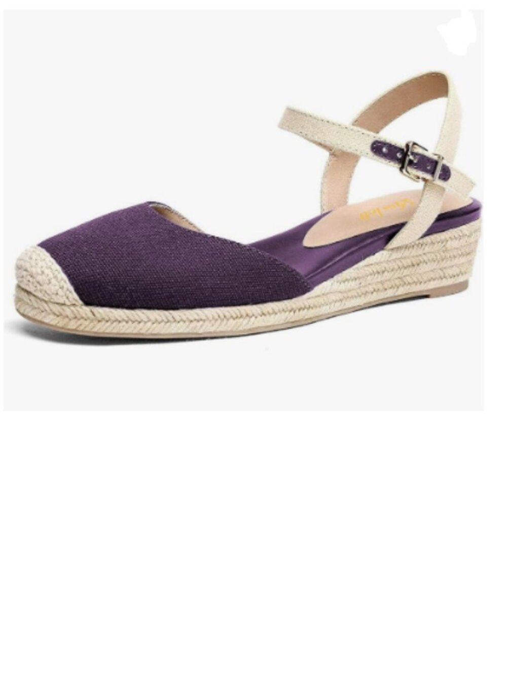 miss left Purple Round Toe Espadrille Sandals Mid Heel Wedges Ankle Strap Shoe